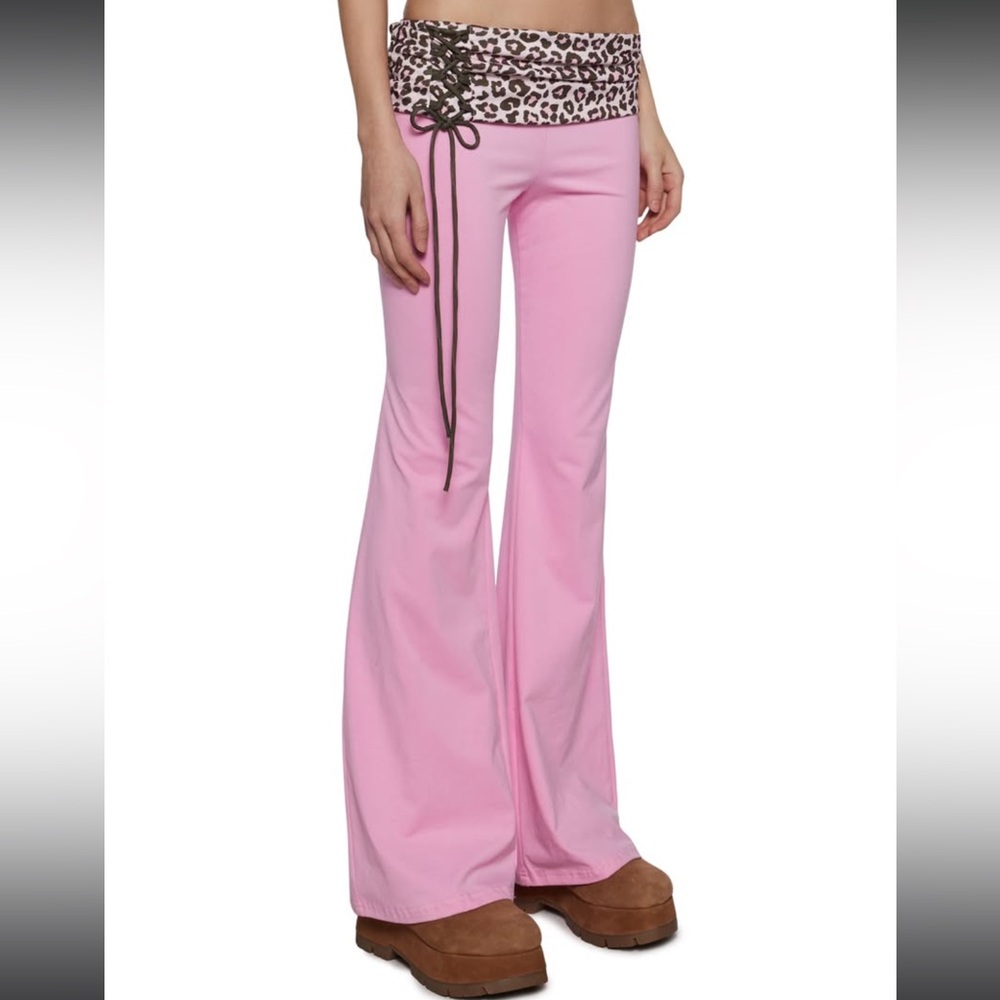 Dolls Kill Leopard Print Flared Knit Pants - Picture 3 of 5